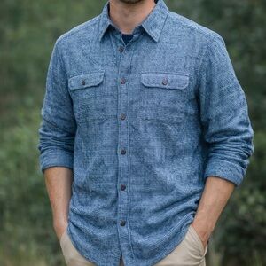 Carbon 2 Cobalt Shirt Mens Extra Large XL Gray-Blue Herringbone Flannel Cotton